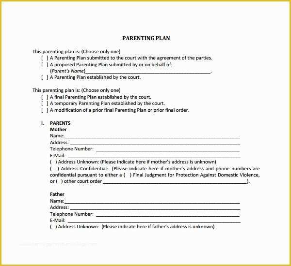 Free Custody Agreement Template Of Sample Parenting Plan Template 8 Free Documents In Pdf