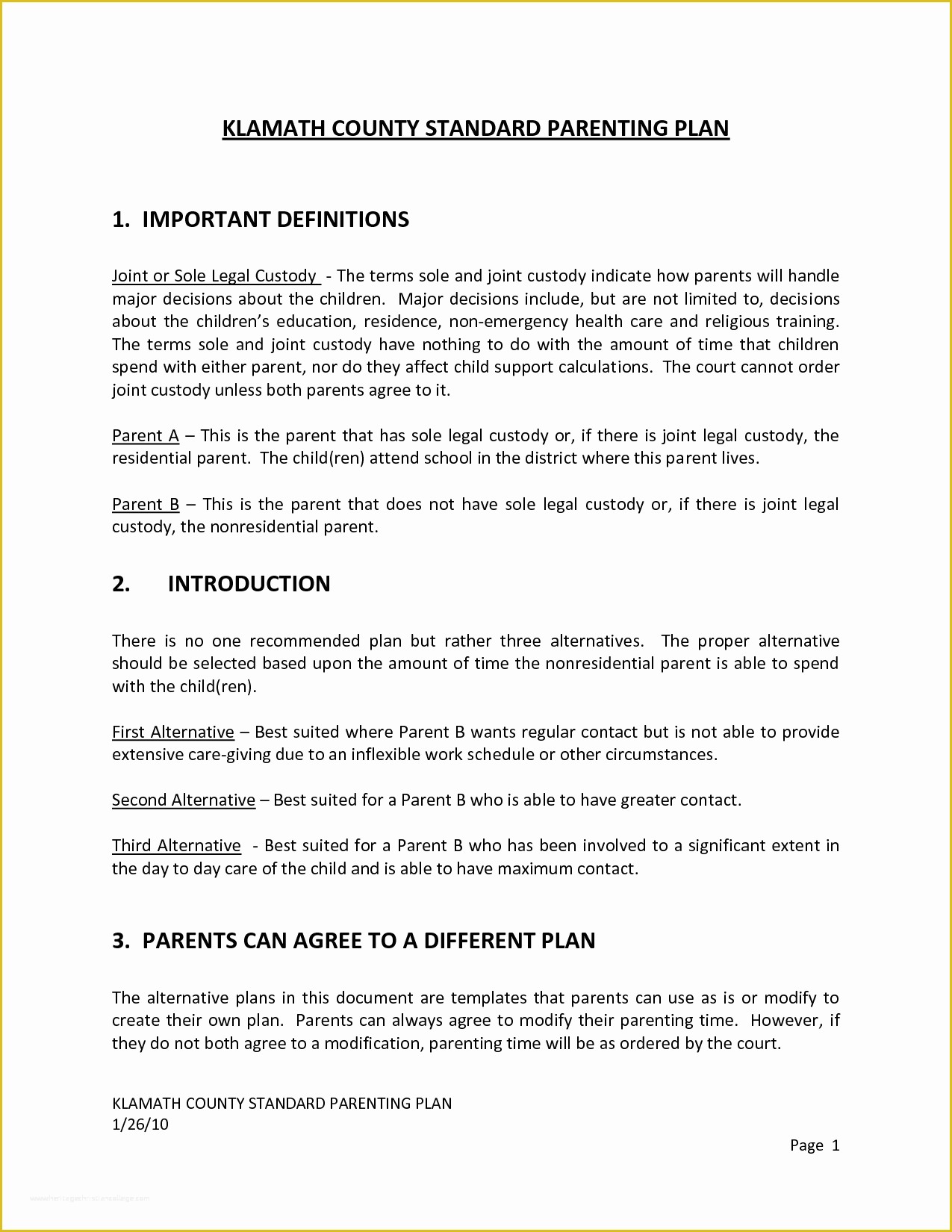 Free Custody Agreement Template Of Template Parenting Plan Template Image Parenting Plan