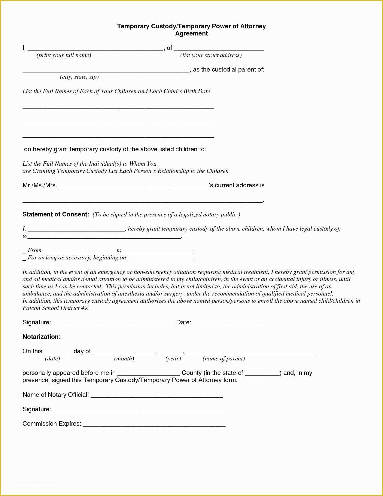 Free Custody Agreement Template Of Temporary Custody Letter Template Examples