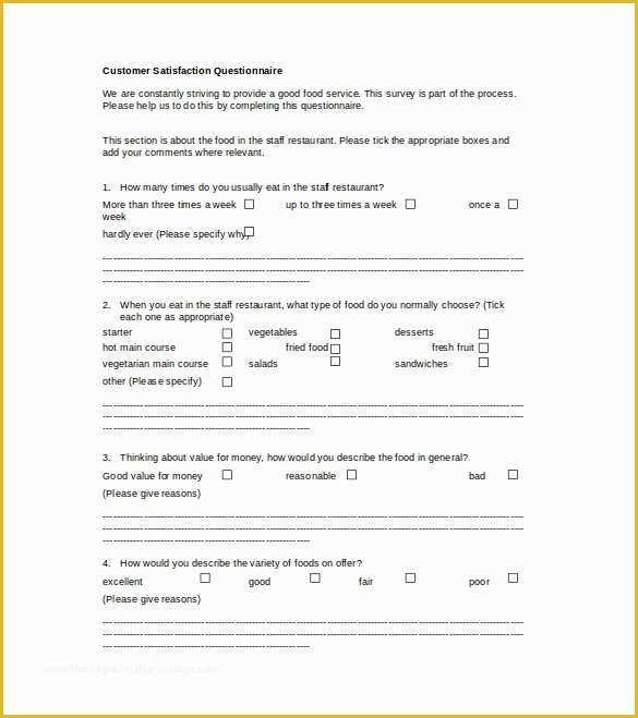 Free Customer Survey Template Of 9 Restaurant Survey Templates Download for Free