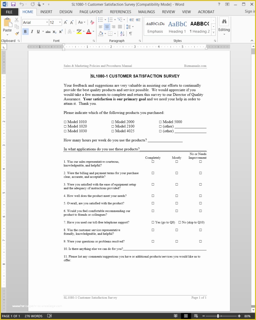 Free Customer Survey Template Of Customer Satisfaction Survey Template