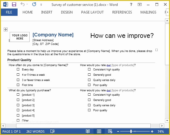 Free Customer Survey Template Of Customer Service Template for Word