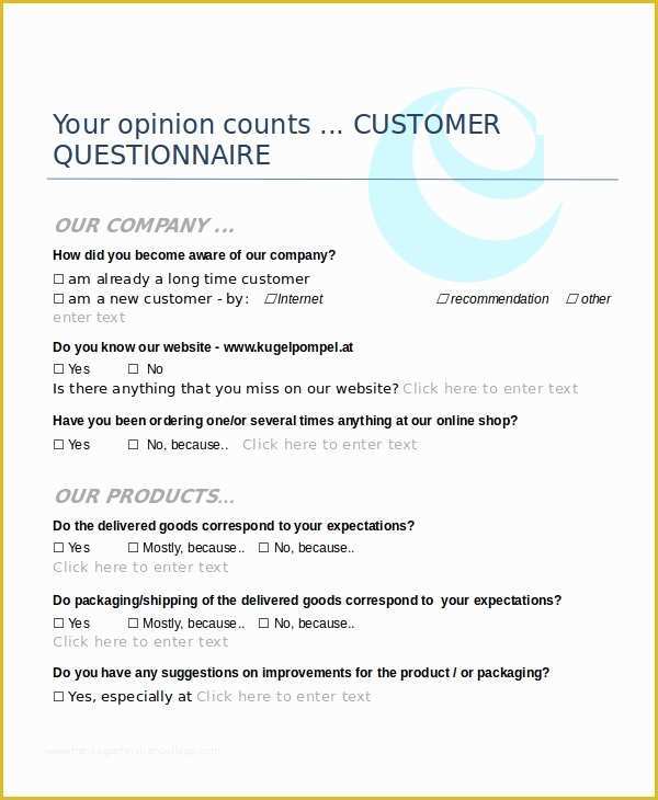 Free Customer Survey Template Of Questionnaire Template Word 11 Free Word Document