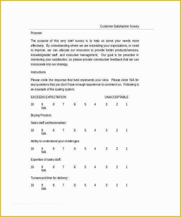 Free Customer Survey Template Of Sample Customer Satisfaction Survey Template 10 Free