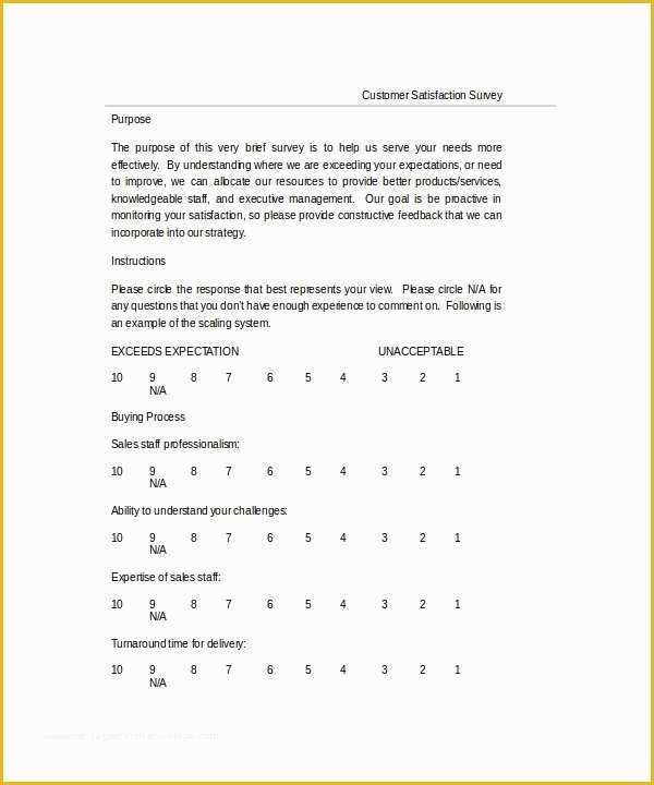 Free Customer Survey Template Of Sample Customer Satisfaction Survey Template 10 Free