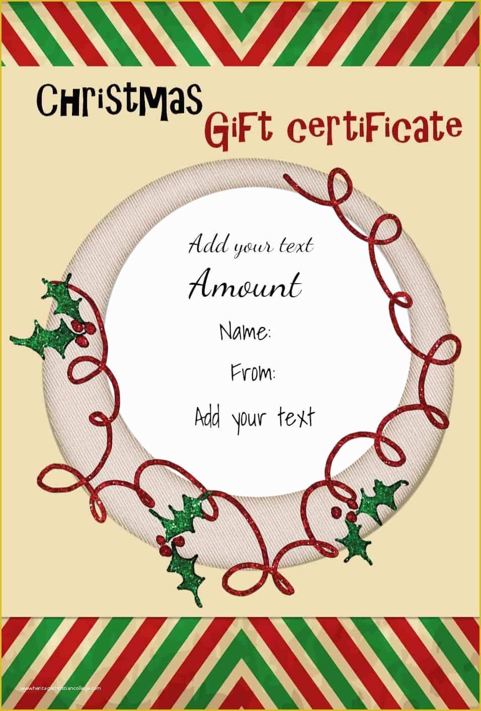 Free Customizable Gift Certificate Template Of Free Christmas Gift Certificate Template