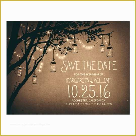 Free Customizable Save the Date Templates Of Rustic Country Lights Mason Jars Save the Date Postcard