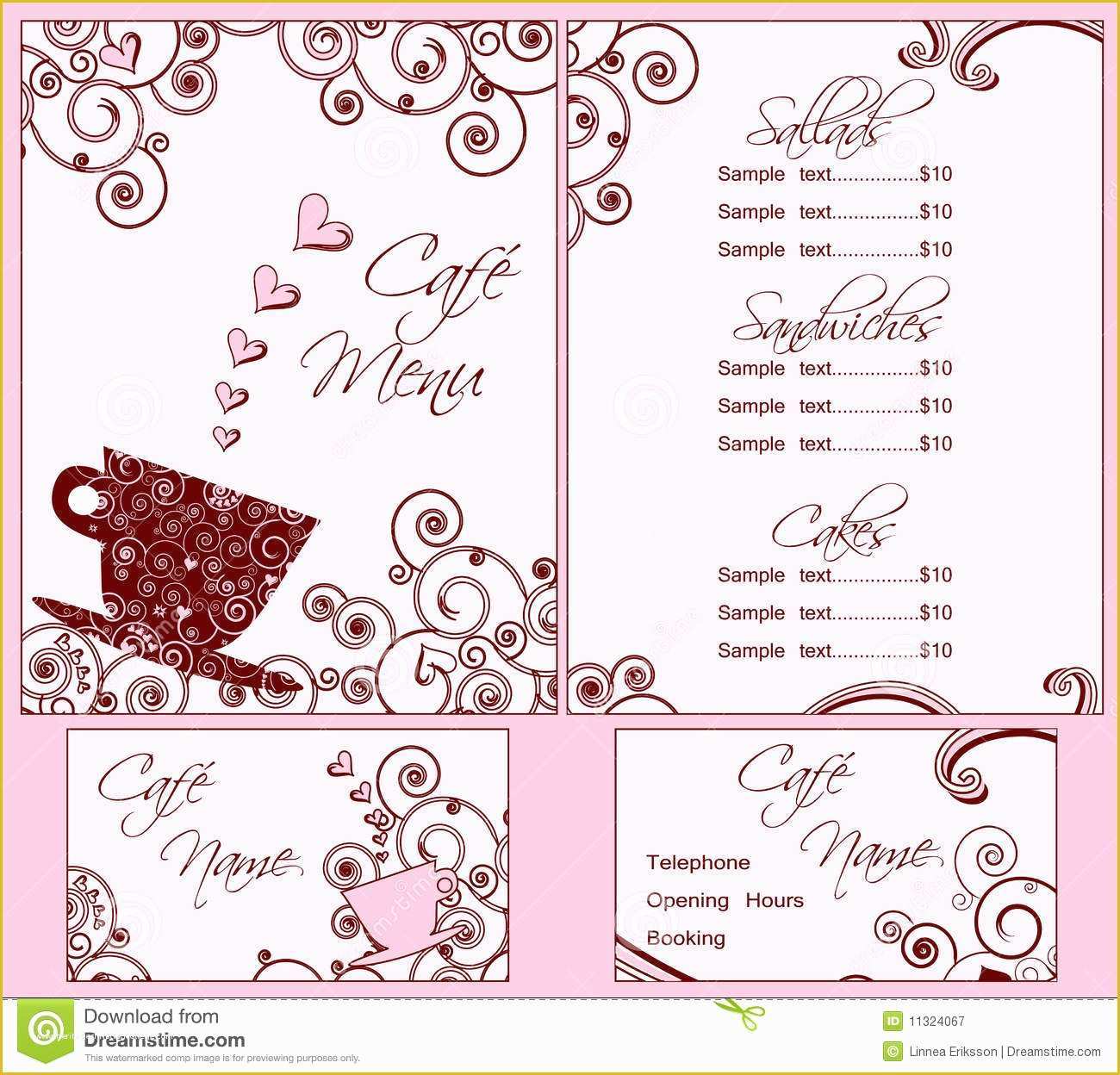 Free Cute Templates Of Cute Pink Cafe Menu and Business Card Templates Stock