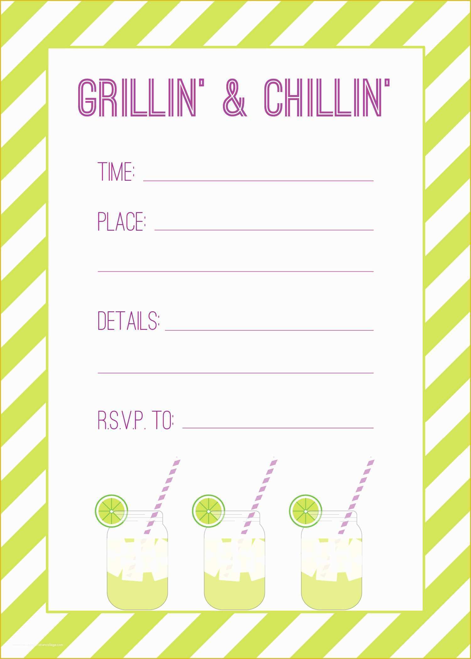 Free Cute Templates Of Grillin’ & Chillin’ – Free Printable Cook Out Invitations