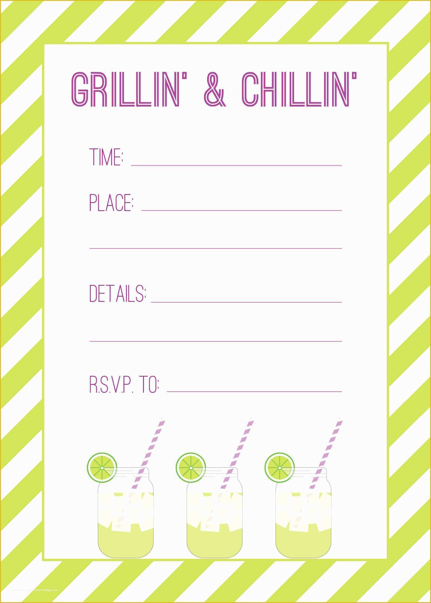 Free Cute Templates Of Grillin’ & Chillin’ – Free Printable Cook Out Invitations
