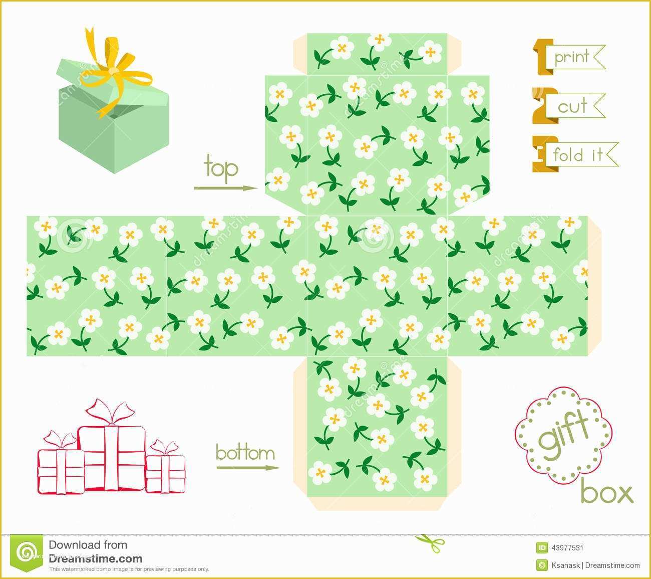 Free Cute Templates Of Printable Gift Box with Cute Flowers Stock Vector