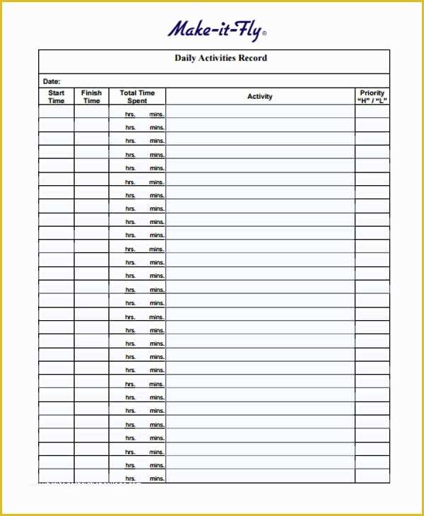 Free Daily Activity Log Template Of 24 Time Log Samples & Templates