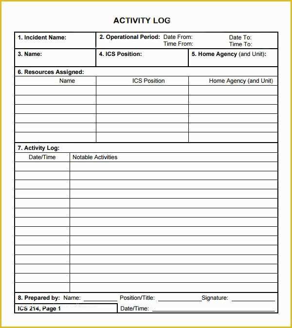 Free Daily Activity Log Template Of Sample Activity Log Template 5 Free Documents Download