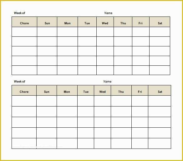 Free Daily Chore Chart Template Of 11 Sample Weekly Chore Chart Template Free Sample