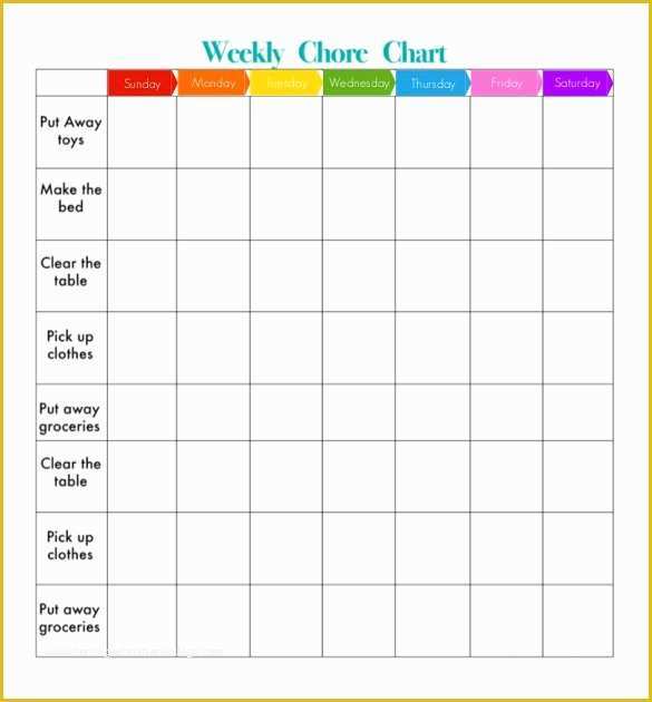 Free Daily Chore Chart Template Of 30 Weekly Chore Chart Templates Doc Excel