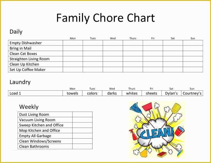 Free Daily Chore Chart Template Of Daily Family Chore Chart Template Chore Charts
