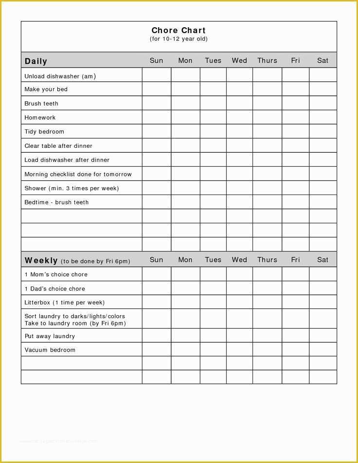 Free Daily Chore Chart Template Of Free Blank Chore Charts Templates