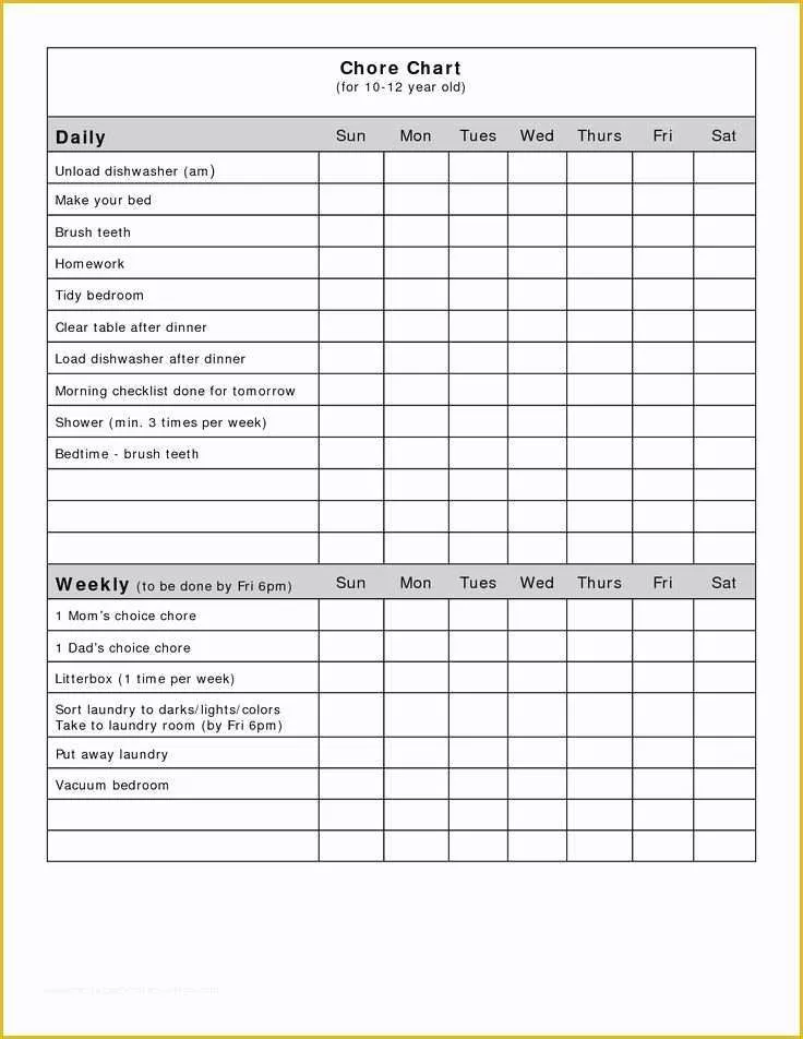 Free Daily Chore Chart Template Of Free Blank Chore Charts Templates