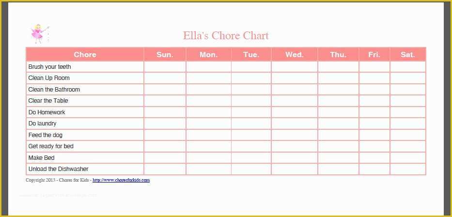 Free Daily Chore Chart Template Of Free Printable Chore Chart Template
