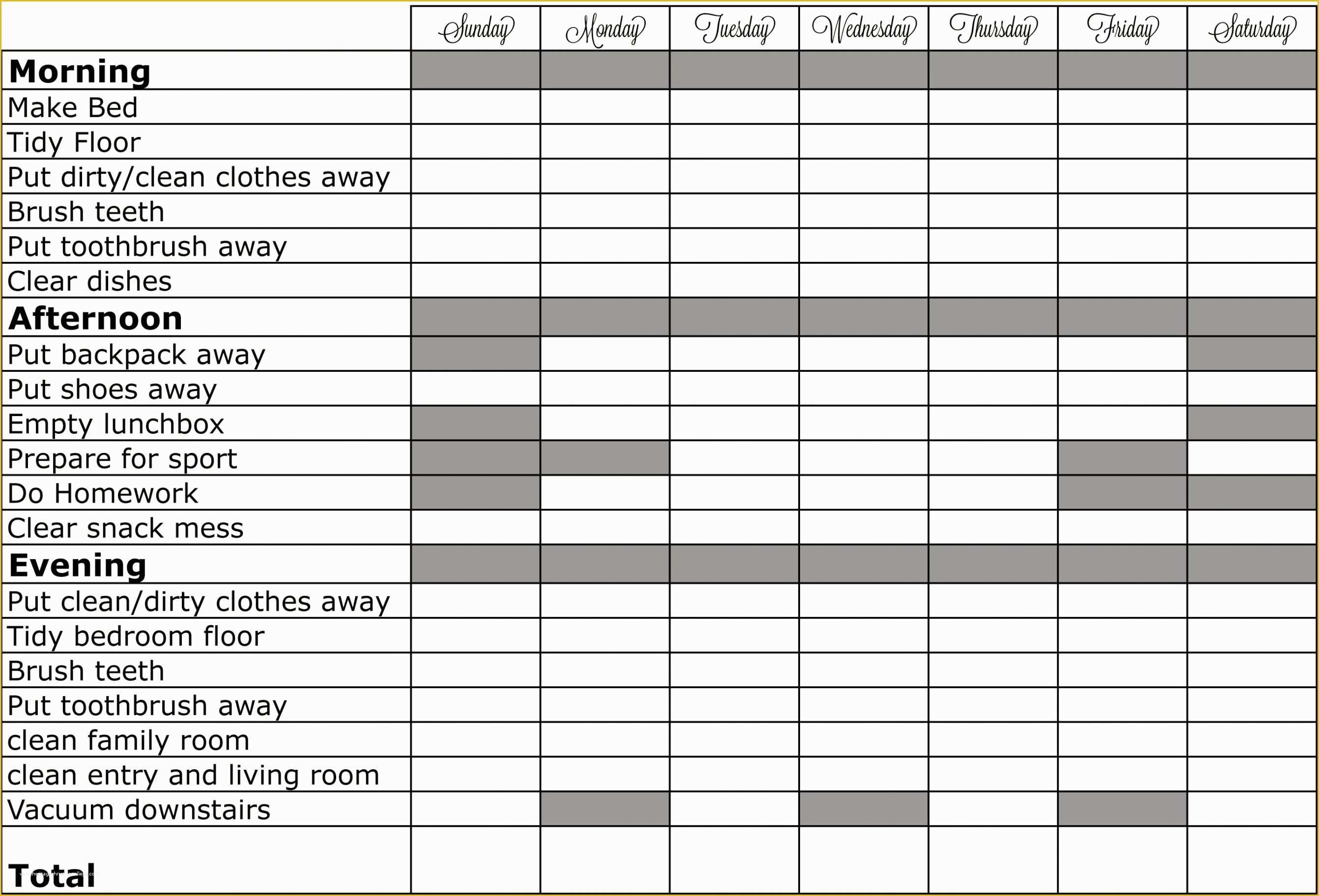Free Daily Chore Chart Template Of Free Printable Chore Charts Template