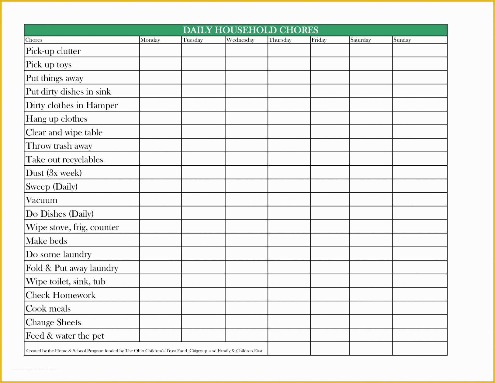 Free Daily Chore Chart Template Of Free Printable Daily Weekly Monthly Chore Chart Template