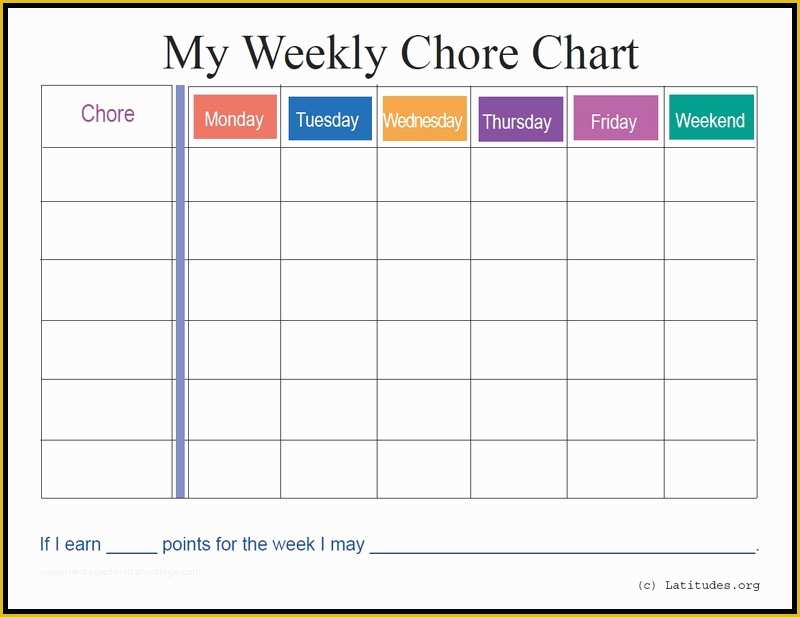 Free Daily Chore Chart Template Of Free Blank Printable Weekly Chore ...