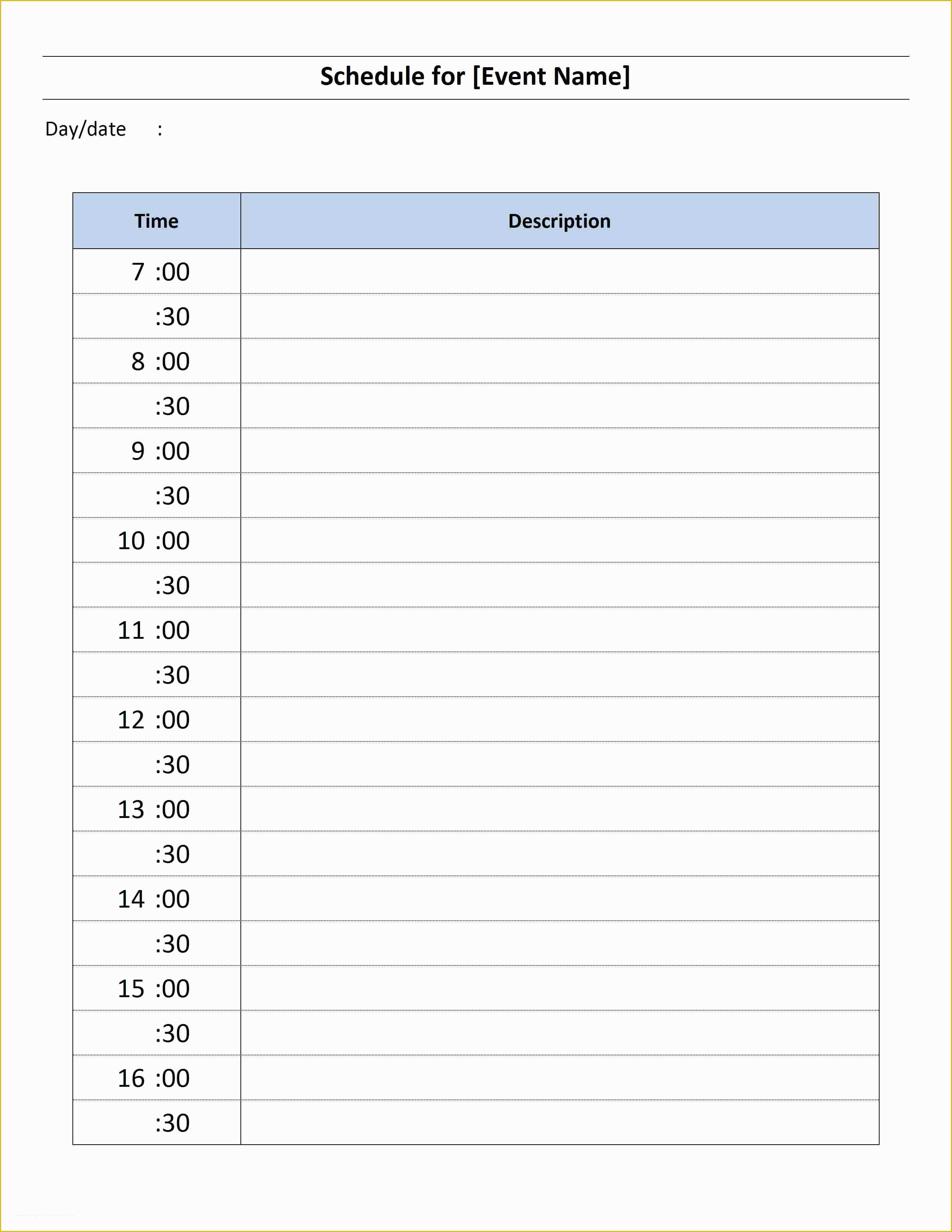 Free Daily Schedule Template Of Daily event Schedule