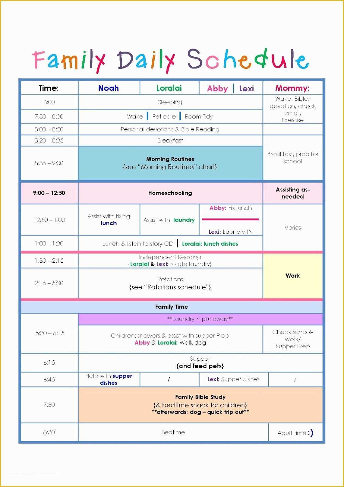 Free Daily Schedule Template Of Family Daily Routine Schedule Template …