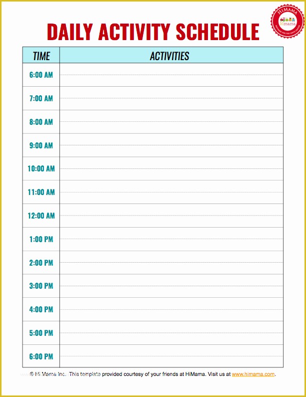 Free Daily Schedule Template Of Himama Child Care Apps with Daycare Daily Sheets