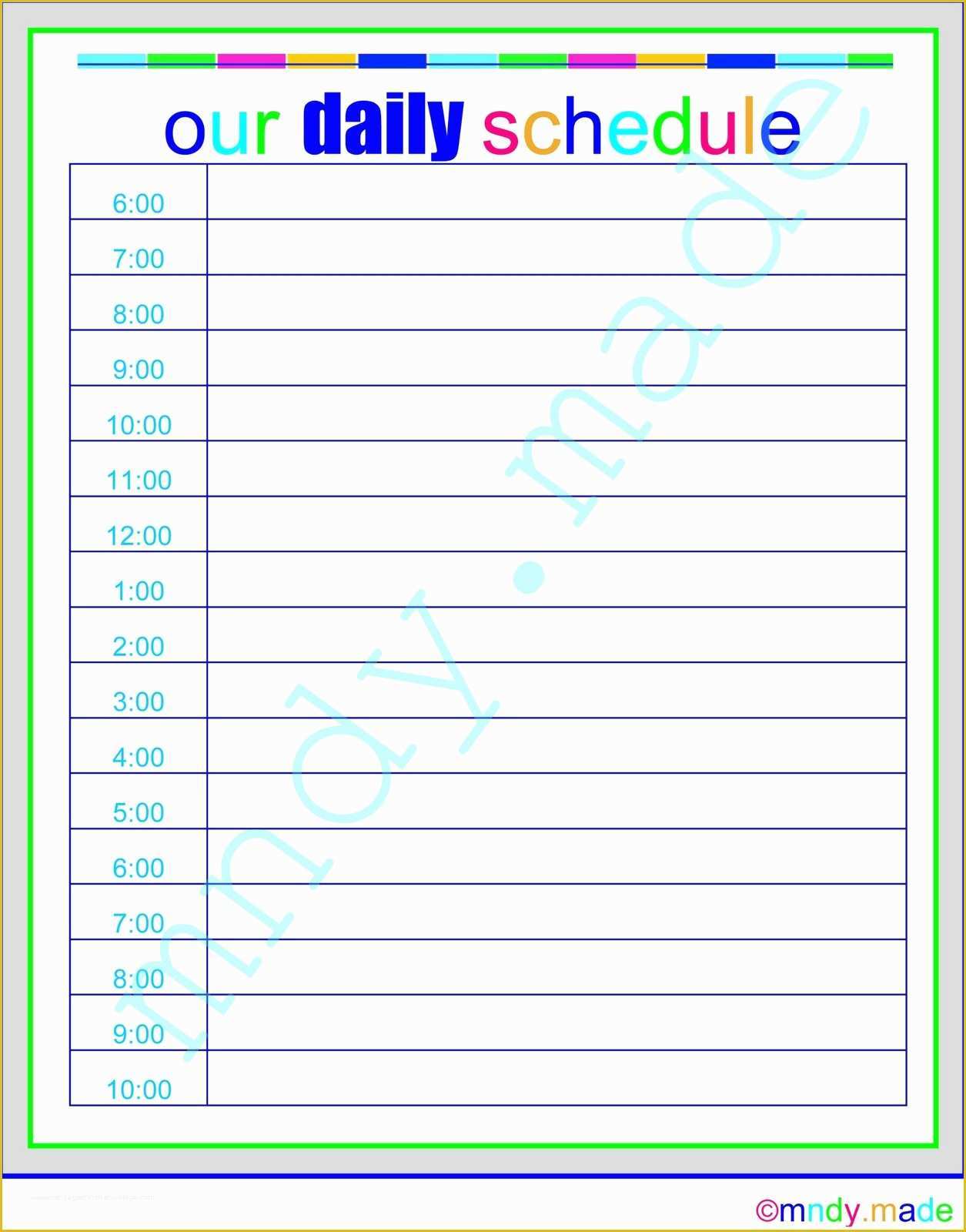 Free Daily Schedule Template Of Printable Daily Schedule by Hour Bing Images