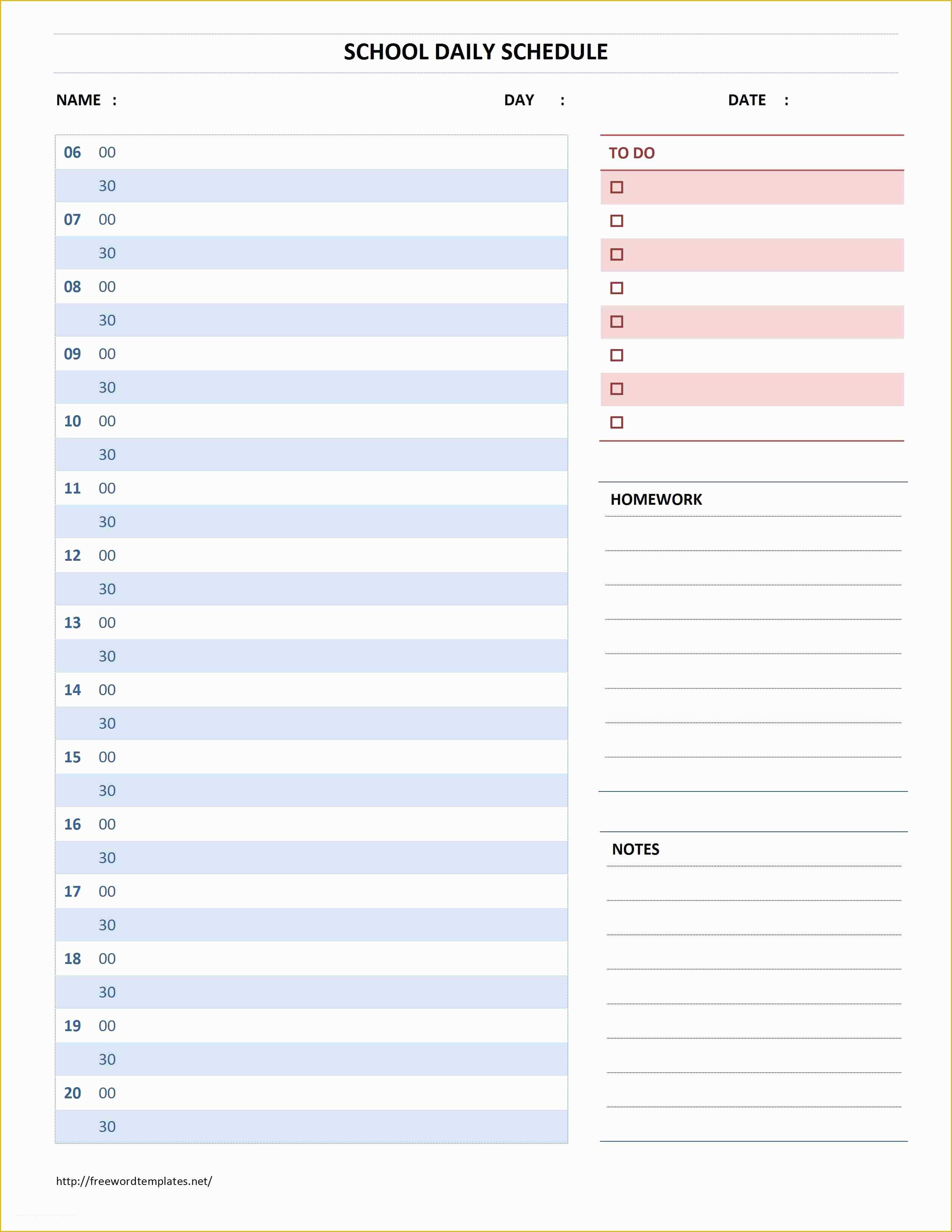 Free Daily Schedule Template Of School Daily Schedule