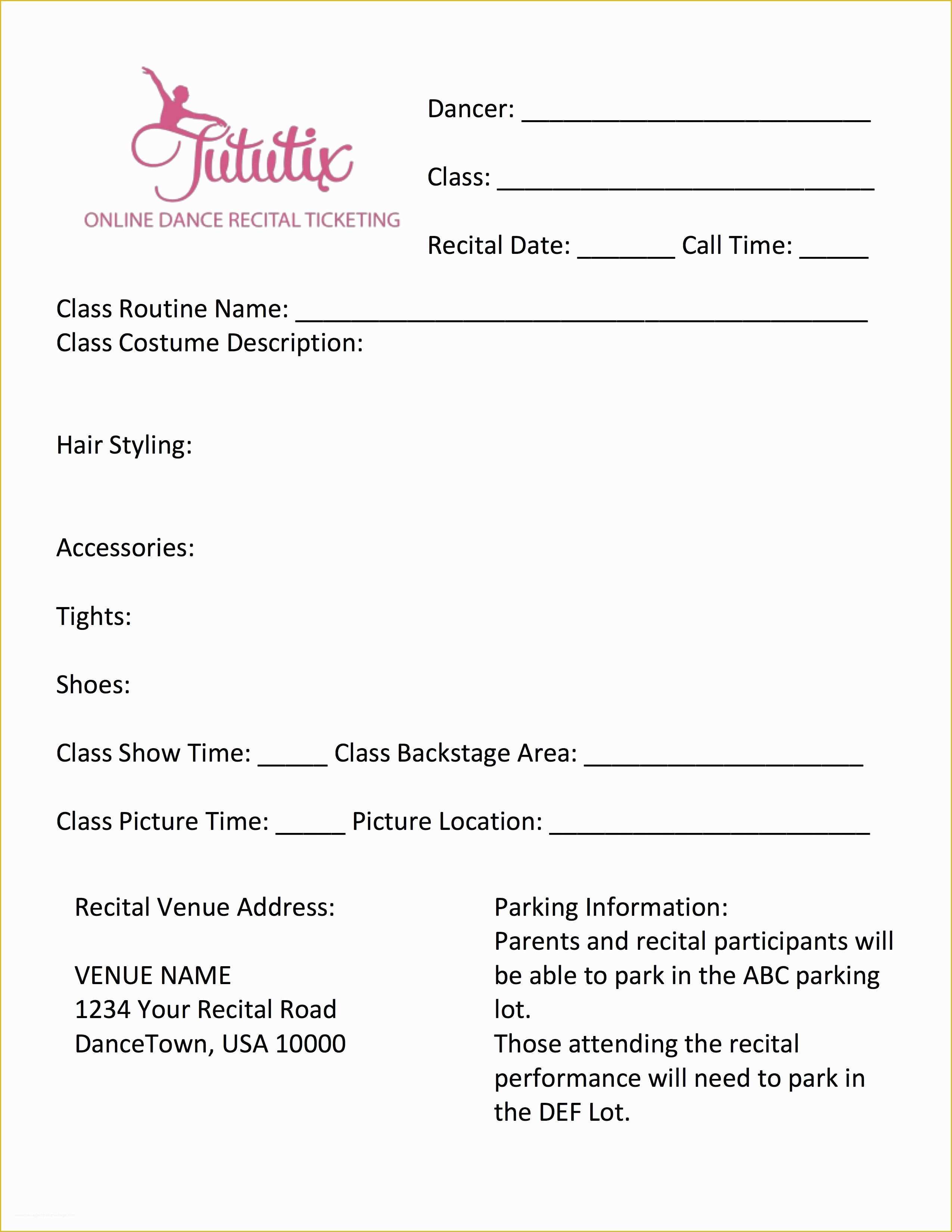 Free Dance Studio Business Plan Template Of Dance Recital Information Sheet Template