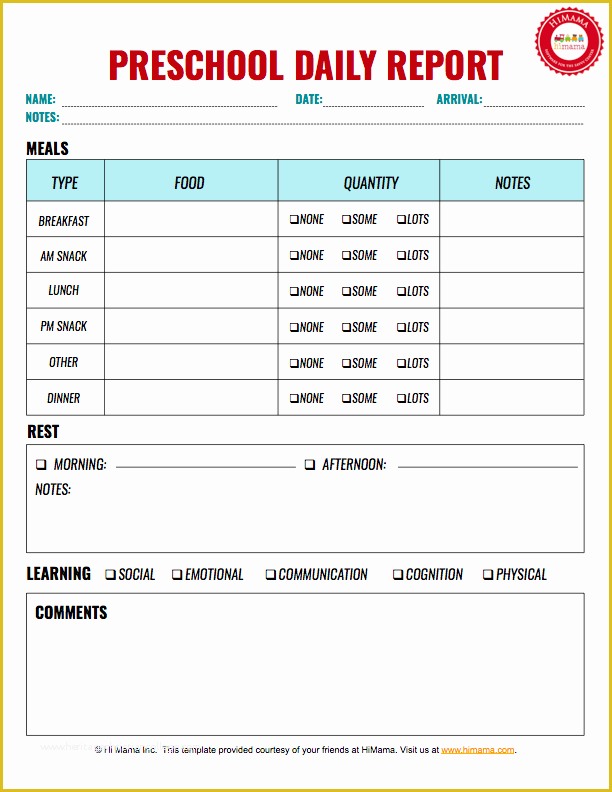 Free Daycare Templates Of Himama Daycare Daily Sheets Reports forms and