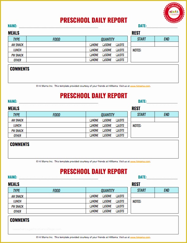 Free Daycare Templates Of Himama Daycare Daily Sheets Reports forms and