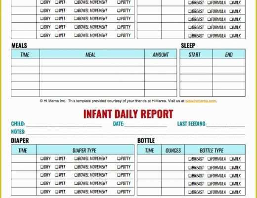 Free Daycare Templates Of Infant Daily Report 2 Per Page