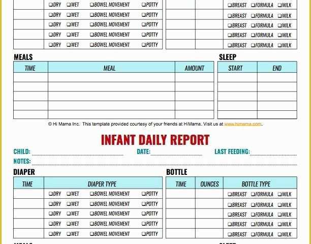 Free Daycare Templates Of Infant Daily Report 2 Per Page