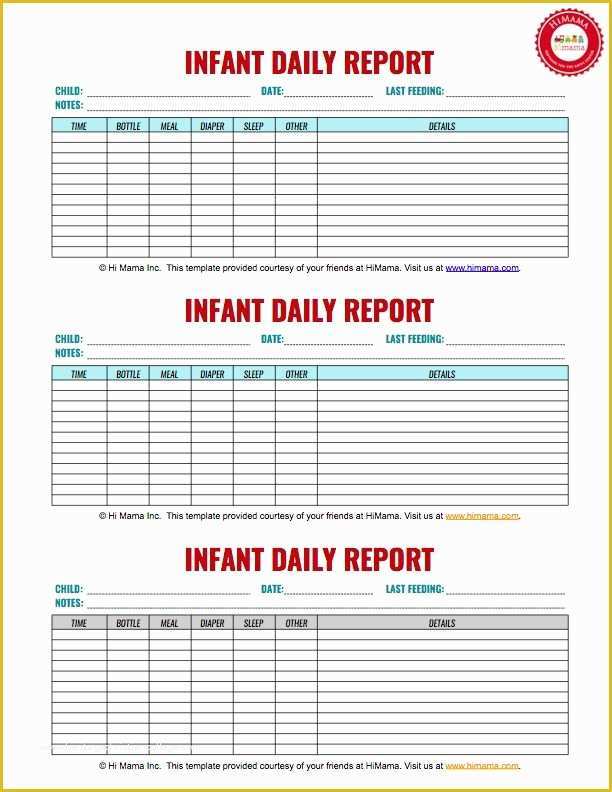 Free Daycare Templates Of Infant Daily Report 3 Per Page