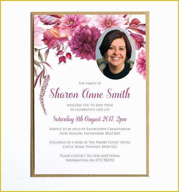 Free Death Announcement Card Templates Of Funeral Memorial Announcement or Invitation Dahlias