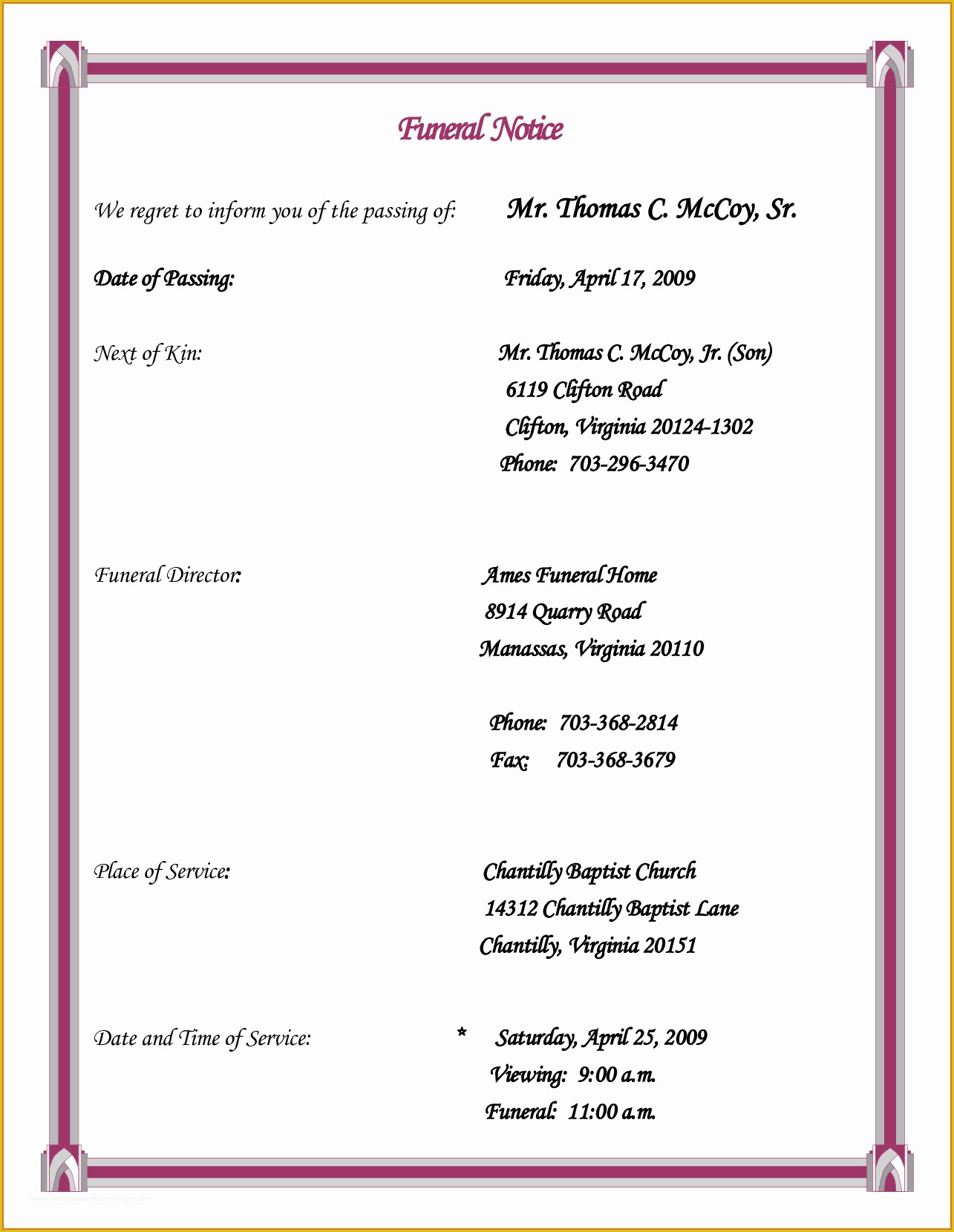 Free Death Announcement Card Templates Of Memorial Announcement Template Memorial Service