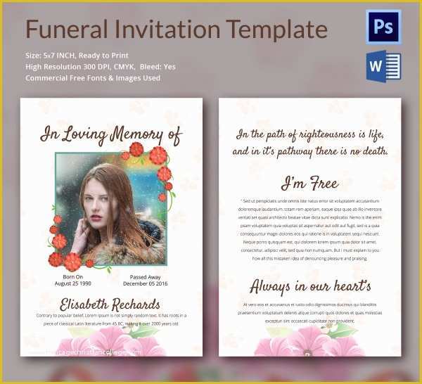 Free Death Announcement Card Templates Of Sample Funeral Invitation Template 11 Documents In Word