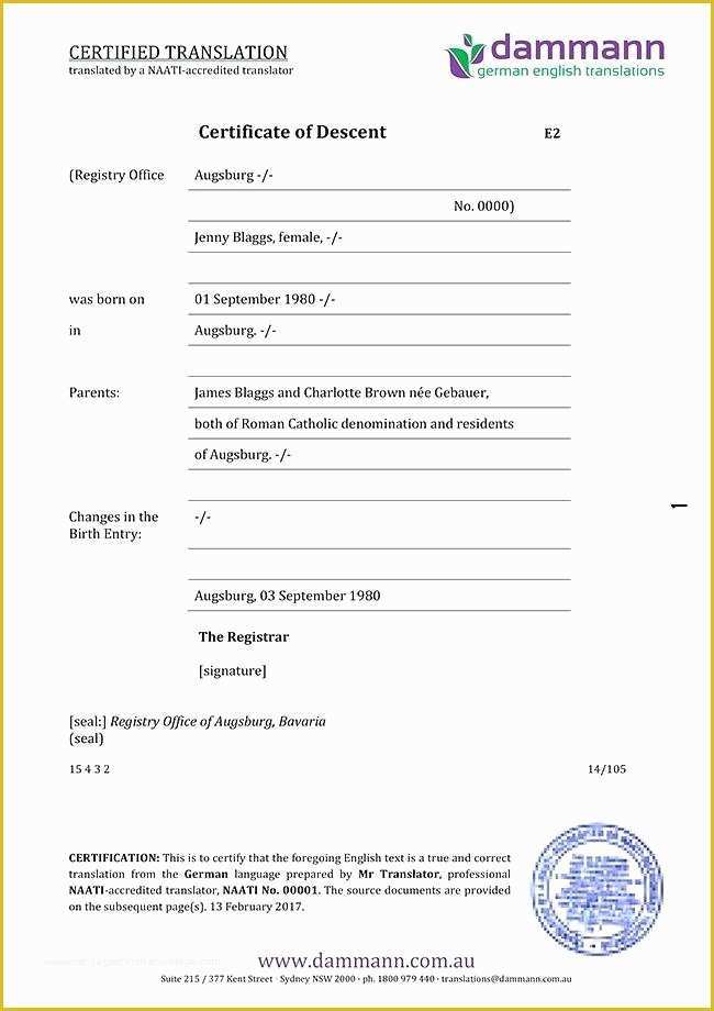 Free Death Certificate Translation Template