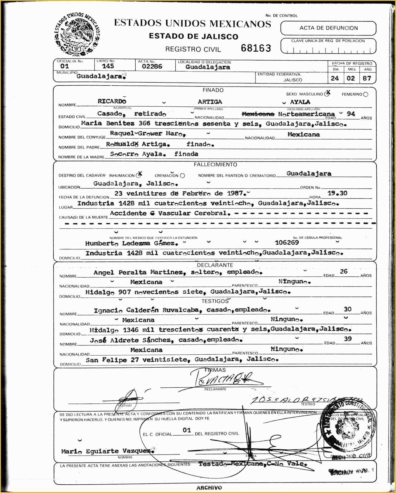 Free Death Certificate Translation Template Of El Salvador Birth Certificate Great El Salvador Birth