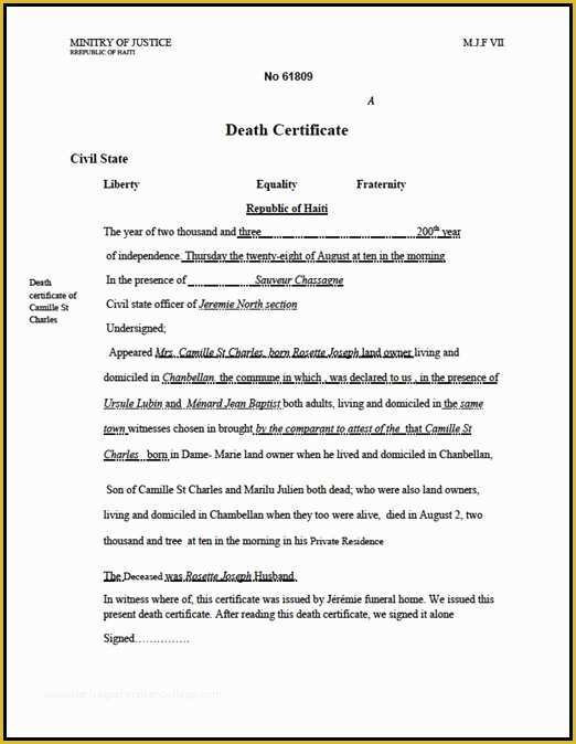 Free Death Certificate Translation Template Of Haitian Birth Certificate Template Beautiful Templates