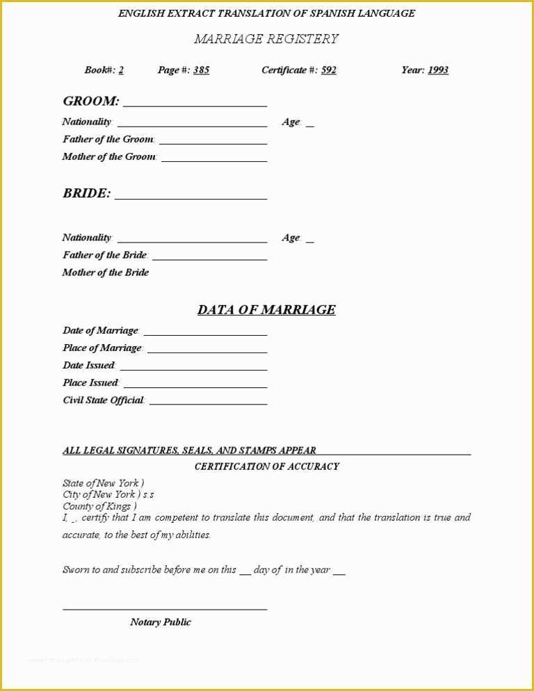 Free Death Certificate Translation Template Of Marriage Certificate Translation From Spani Translation