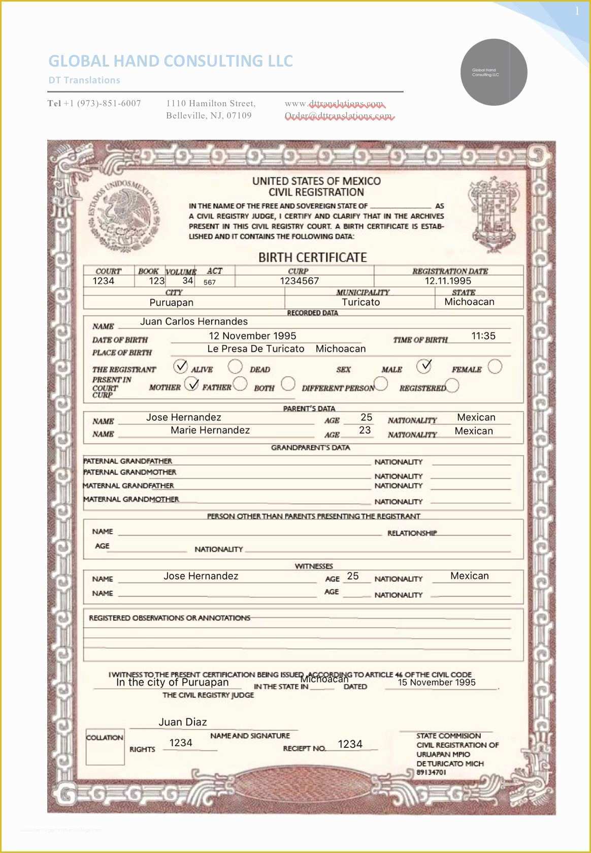 Free Death Certificate Translation Template Of Mexican Birth Certificate Translated if You Need A