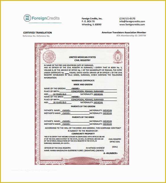 Free Death Certificate Translation Template Of Mexican Marriage Certificate Translation Template Pdf