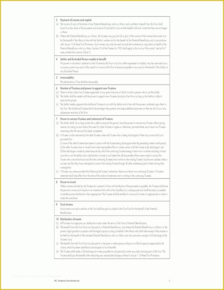 Free Declaration Of Trust Template Of Discretionary Trust Declaration form Free Download