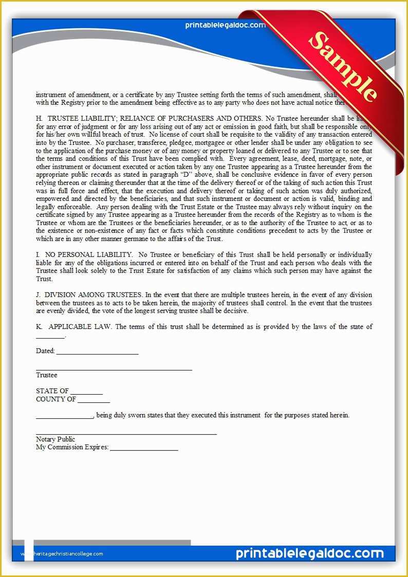 Free Declaration Of Trust Template Of Free Printable Declaration Nominee Trust form Generic