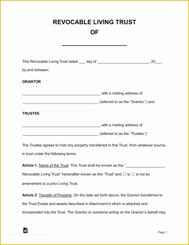 Free Declaration Of Trust Template Of Free Revocable Living Trust forms Pdf Word