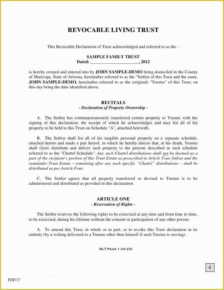 Free Declaration Of Trust Template Of Print Living Trust & Templates